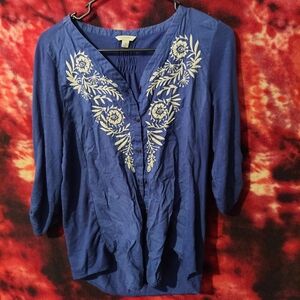 Women's Blue Embroidered Top